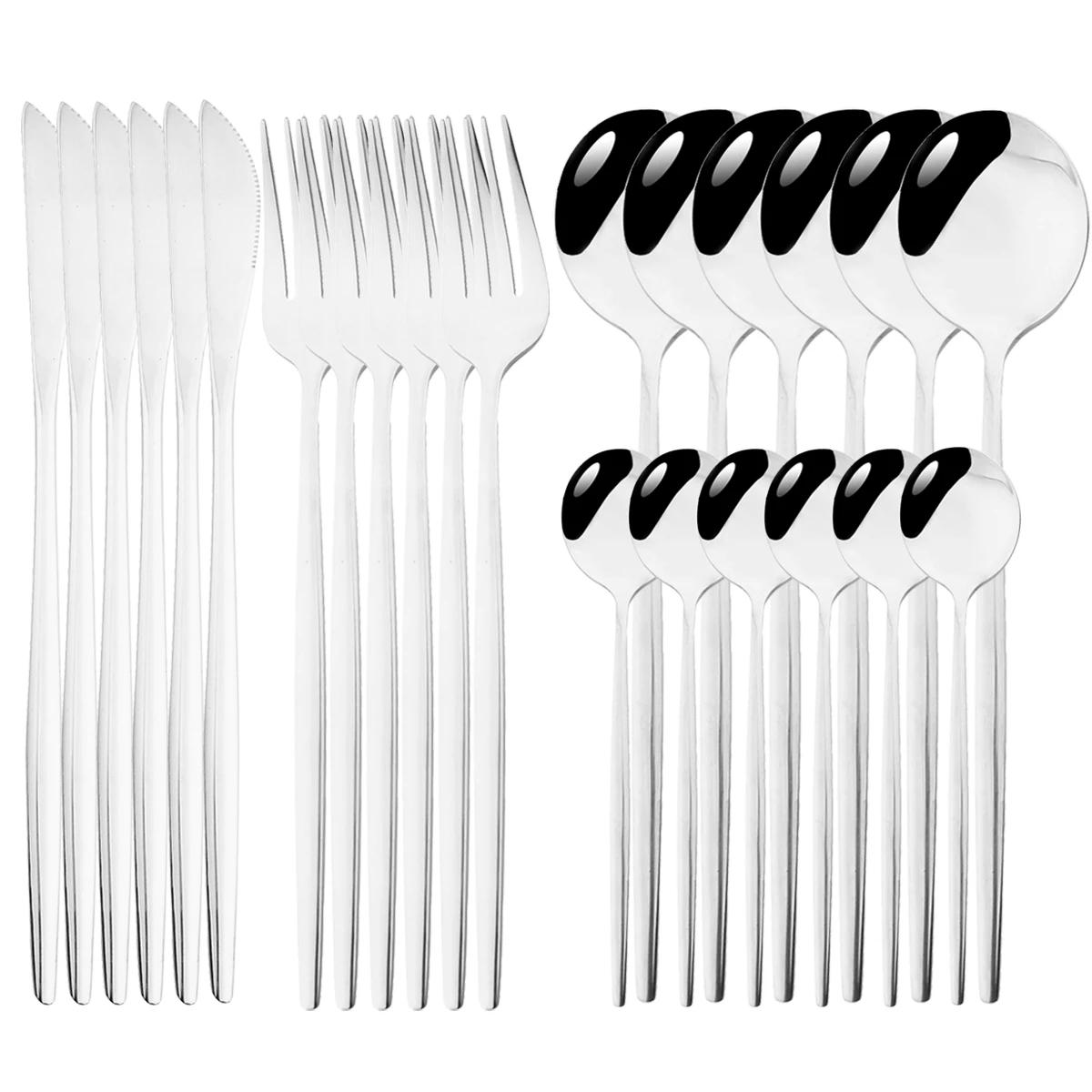 24Pcs Stainless Steel Silverware Set Knife Fork Spoon Dinnerware Set Kitchen Tableware Gift Flatware Cutlery Set срібний
24Pcs Stainless Steel Silverware Set Knife Fork Spoon Dinnerware Set Kitchen Tableware Gift Flatware Cutlery Set срібний