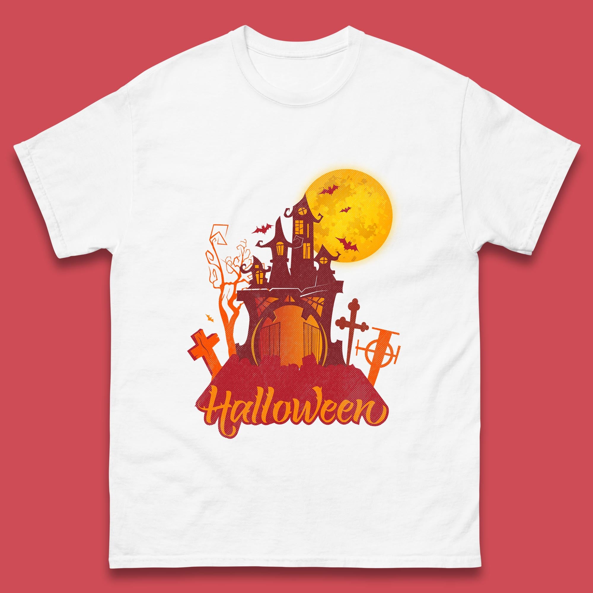 Halloween Lettering With Full Moon Scary Haunted House Flying Bats Horror Graveyard Mens Tee Top XL
Halloween Lettering With Full Moon Scary Haunted House Flying Bats Horror Graveyard Mens Tee Top XL
