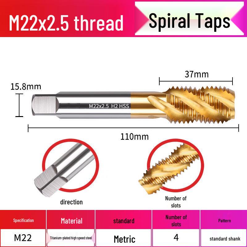 M22x2.5 Titanium Spiral Tap Drill Bit
M22x2.5 Titanium Spiral Tap Drill Bit