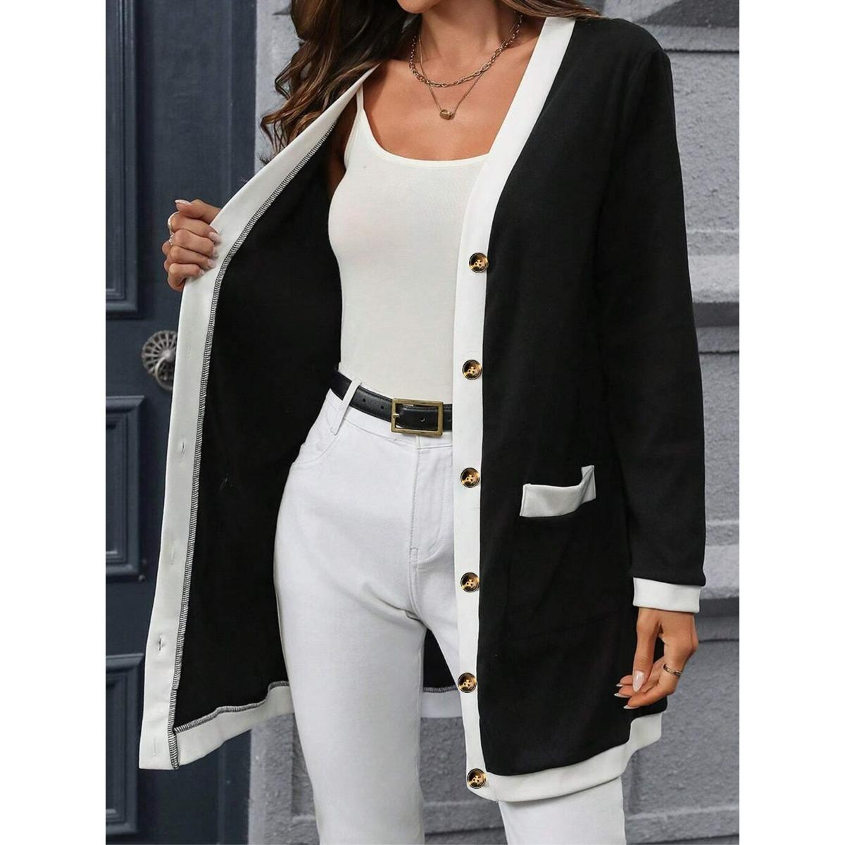 Women s Fall Fashion Top, Minimalist Contrast Color Panel Single Breasted Blouse, Popular Crossborder Women s Casual Top for European American S чёрный
Women s Fall Fashion Top, Minimalist Contrast Color Panel Single Breasted Blouse, Popular Crossborder Women s Casual Top for European American S чёрный