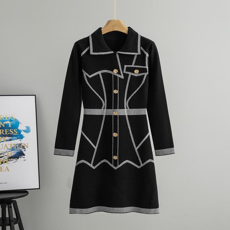 Women s Striped POLO Collar Knit Dress - Spring/Autumn Mid-length Waist-cinching Skirt One Size чёрный
Women s Striped POLO Collar Knit Dress - Spring/Autumn Mid-length Waist-cinching Skirt One Size чёрный