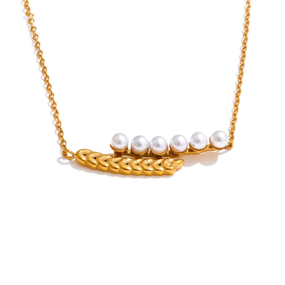 Yhpup 18K Golden Plated Pearls Leaf Shape Pendant Korean Necklace Stylish Unique Stainless Steel Chic Elegance Jewelry Gift
Yhpup 18K Golden Plated Pearls Leaf Shape Pendant Korean Necklace Stylish Unique Stainless Steel Chic Elegance Jewelry Gift