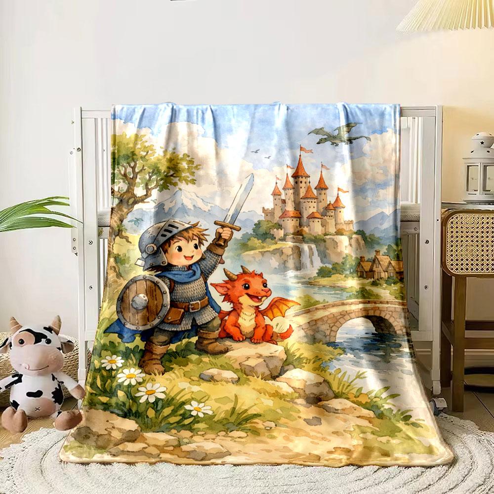 A knight and dragon stand near a castle overlooking a stone bridge and river. for all seasons blanket lunch break throw gift 80cm x 120cm
A knight and dragon stand near a castle overlooking a stone bridge and river. for all seasons blanket lunch break throw gift 80cm x 120cm