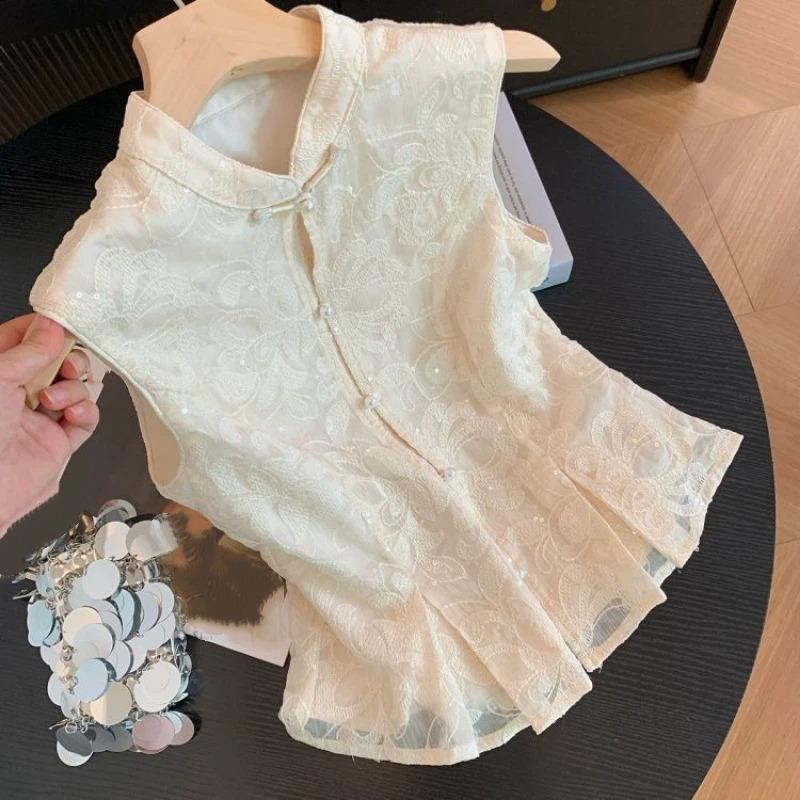 Women Cream White Embroidered Sequin Qipao Collar Sleeveless Blouse S абрикосовий
Women Cream White Embroidered Sequin Qipao Collar Sleeveless Blouse S абрикосовий