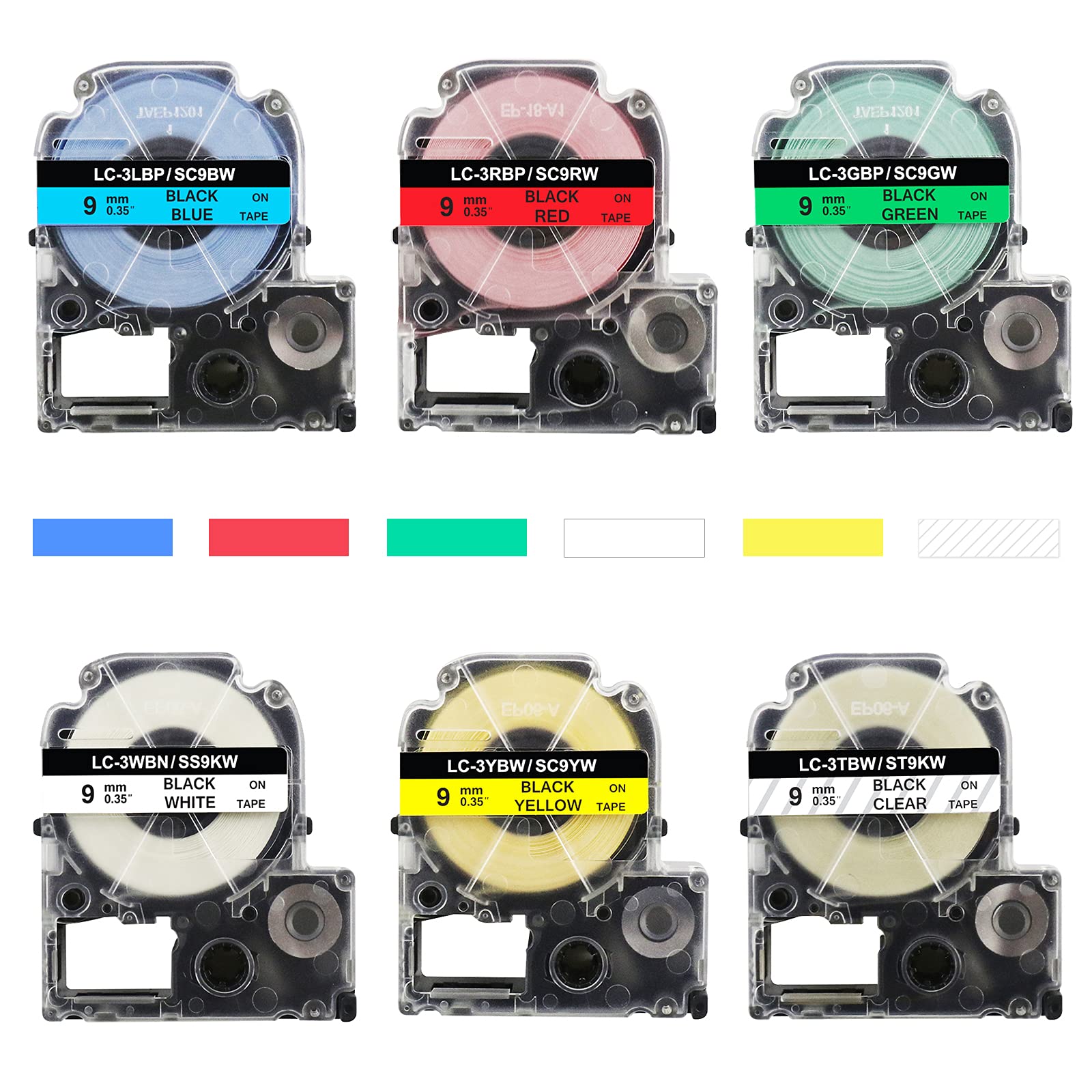 KINGJIM 9mm Tape Compatible with Tepra PRO Set ST9KW Compatible Cartridge, Tapes, 6-Color (Black Text) - SC9BW, SC9RW, SC9GW, SS9KW, SC9YW,
KINGJIM 9mm Tape Compatible with Tepra PRO Set ST9KW Compatible Cartridge, Tapes, 6-Color (Black Text) - SC9BW, SC9RW, SC9GW, SS9KW, SC9YW,