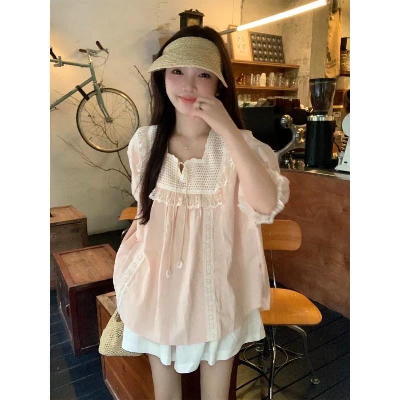 Женская футболка с короткими рукавами, дизайн с кружевной вставкой, милые женские топы, корейские рукава-буфы, свободные женские футболки XXL розовый
Женская футболка с короткими рукавами, дизайн с кружевной вставкой, милые женские топы, корейские рукава-буфы, свободные женские футболки XXL розовый