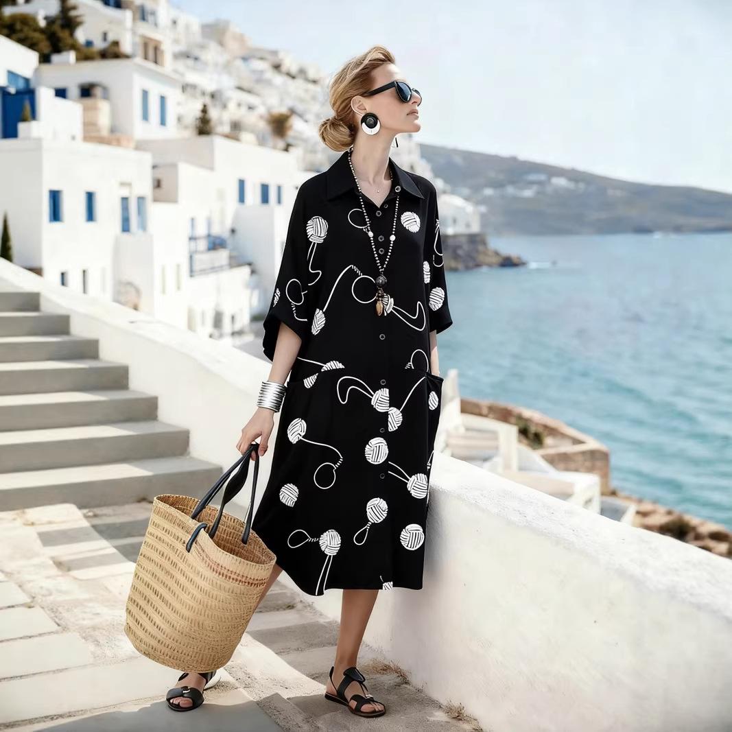 Loose Women s Geometric Print Shirt Dress 3/4 Sleeve Collared Button Down Summer Casual Beach Vacation Sundress 3XL чорний
Loose Women s Geometric Print Shirt Dress 3/4 Sleeve Collared Button Down Summer Casual Beach Vacation Sundress 3XL чорний