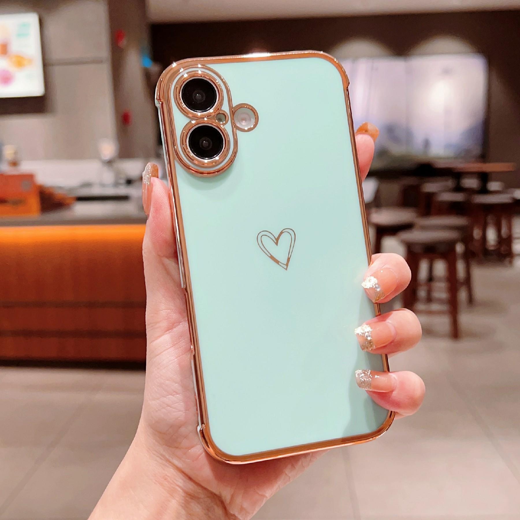 For iPhone 16 Plus Case Love Heart Pattern TPU Phone Cover Electroplating Edge Mint Green
For iPhone 16 Plus Case Love Heart Pattern TPU Phone Cover Electroplating Edge Mint Green