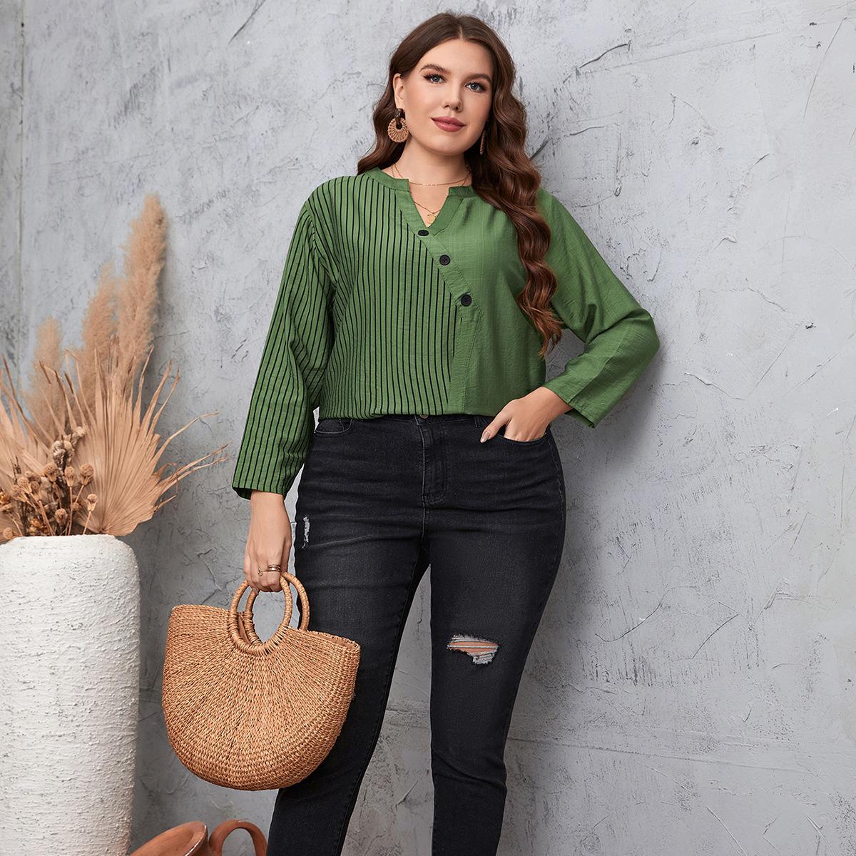 Женская полосатая рубашка в стиле пэчворк с v-образным вырезом и длинными рукавами на пуговицах, свободная повседневная пуловерная футболка, легкая дышащая модная рубашка плюс 3XL зелёный
Женская полосатая рубашка в стиле пэчворк с v-образным вырезом и длинными рукавами на пуговицах, свободная повседневная пуловерная футболка, легкая дышащая модная рубашка плюс 3XL зелёный