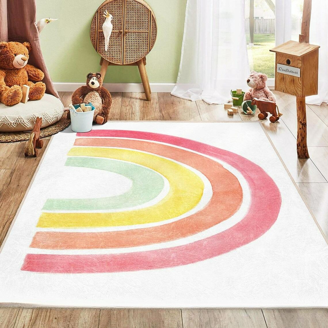 Rainbow Nursery Rug Colorful Kids Play and Reading Area Rug Washable Play Mat Boho Style Bedroom Bedside Decor Carpet NonSlip 40X60cm
Rainbow Nursery Rug Colorful Kids Play and Reading Area Rug Washable Play Mat Boho Style Bedroom Bedside Decor Carpet NonSlip 40X60cm