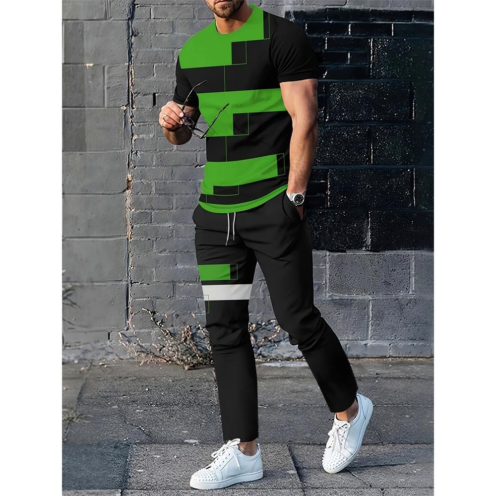 New Summer Men s Sports Suit Men s Round Neck Splicing Printed Short-sleeved T-shirt Loose Pants Two-piece Set Streetwear S
New Summer Men s Sports Suit Men s Round Neck Splicing Printed Short-sleeved T-shirt Loose Pants Two-piece Set Streetwear S
