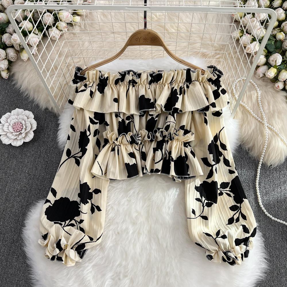 Осенний французский шикарный топ на одно плечо с цветочным принтом и открытыми плечами, милая свободная короткая рубашка с длинными рукавами для женщин
Осенний французский шикарный топ на одно плечо с цветочным принтом и открытыми плечами, милая свободная короткая рубашка с длинными рукавами для женщин