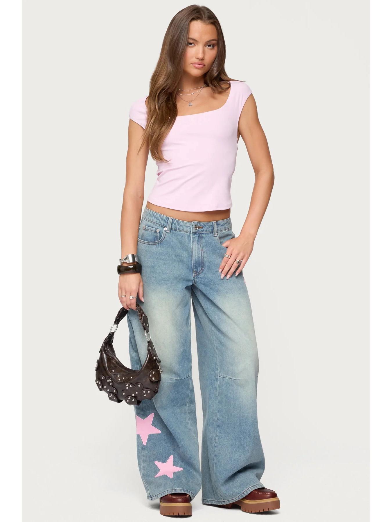 2025 European American Star Appliqué High-Waisted Wide-Leg Loose Fit Jeans XL джинсовый синий
2025 European American Star Appliqué High-Waisted Wide-Leg Loose Fit Jeans XL джинсовый синий