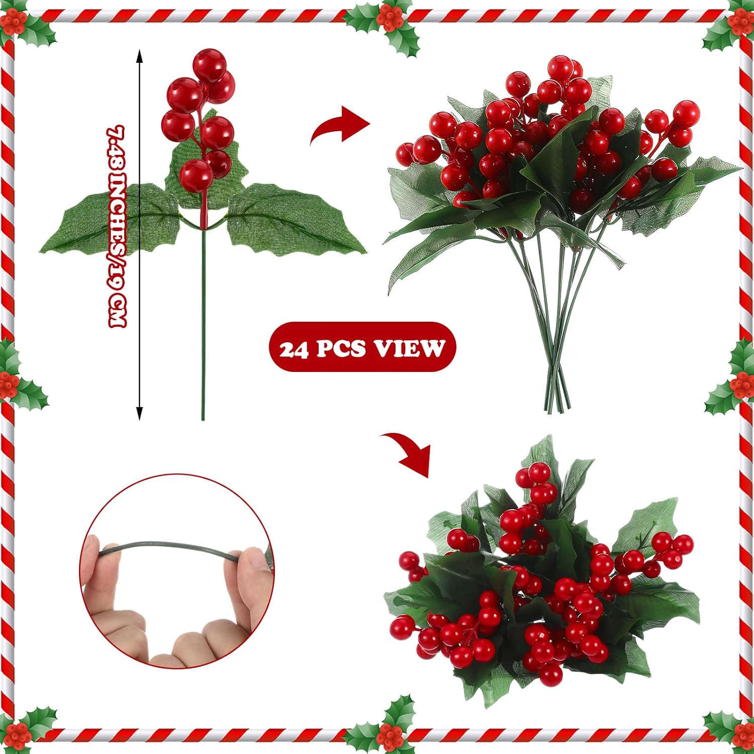 24 Pcs Christmas Artificial Holly Berry Picks with Leaves for DIY Tree Decoration 0.6M
24 Pcs Christmas Artificial Holly Berry Picks with Leaves for DIY Tree Decoration 0.6M