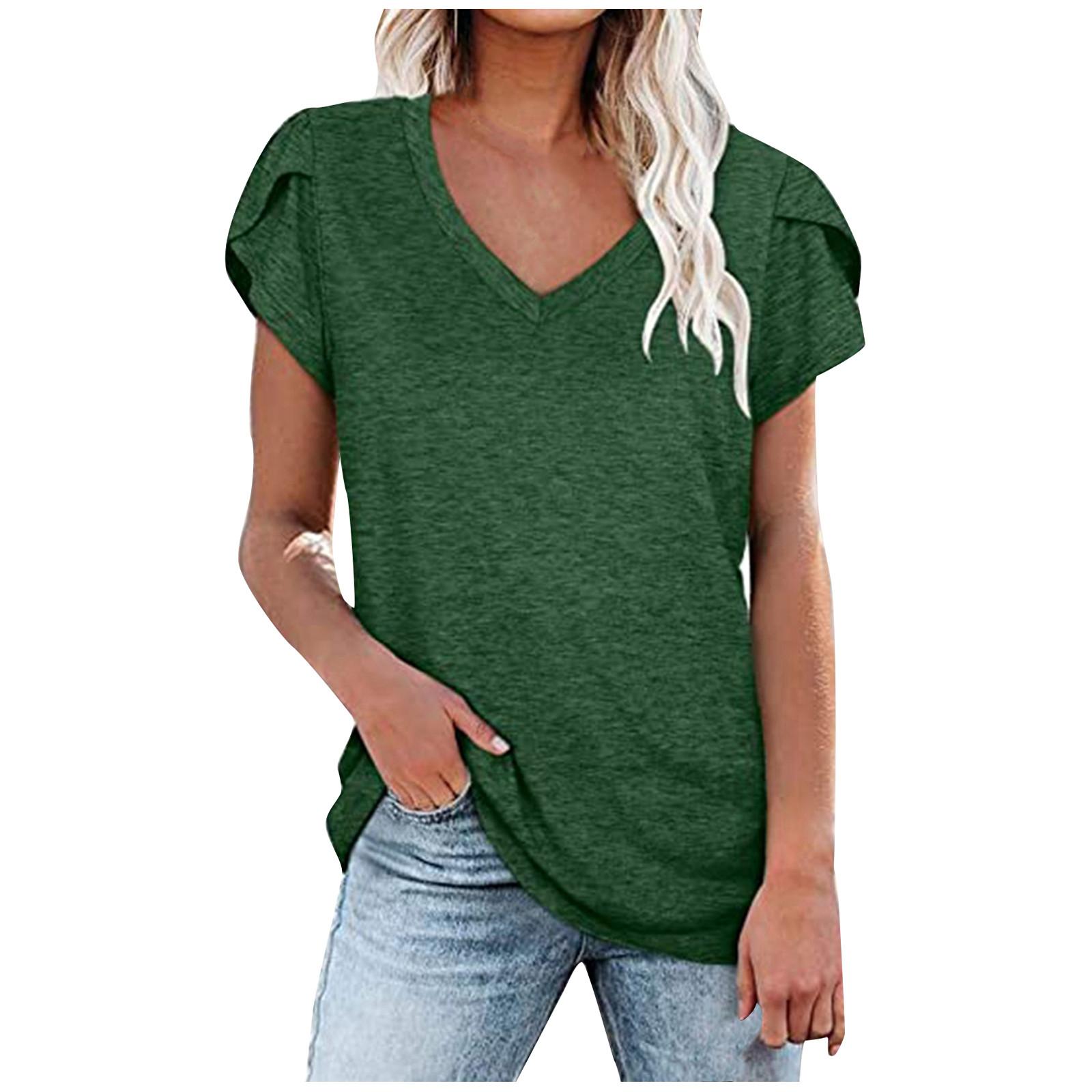 Women s Summer V-Neck Casual Loose Petal Sleeves Cotton Blouses Plain -Shirts S зелений
Women s Summer V-Neck Casual Loose Petal Sleeves Cotton Blouses Plain -Shirts S зелений