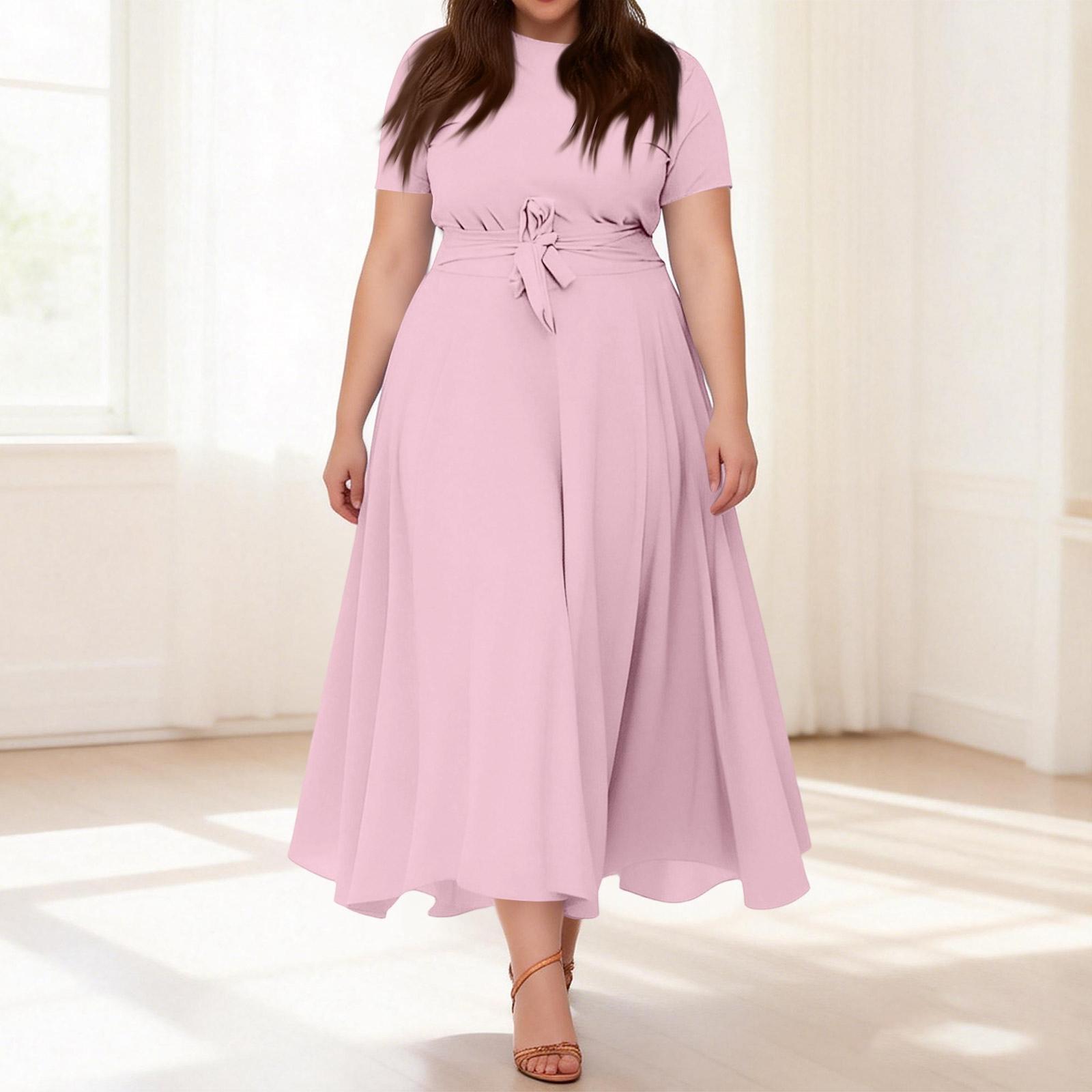Women s Casual Fashion Large Size Color Round Neck Short Sleeve Pocket Straps Swing Dress XXL рожевий
Women s Casual Fashion Large Size Color Round Neck Short Sleeve Pocket Straps Swing Dress XXL рожевий