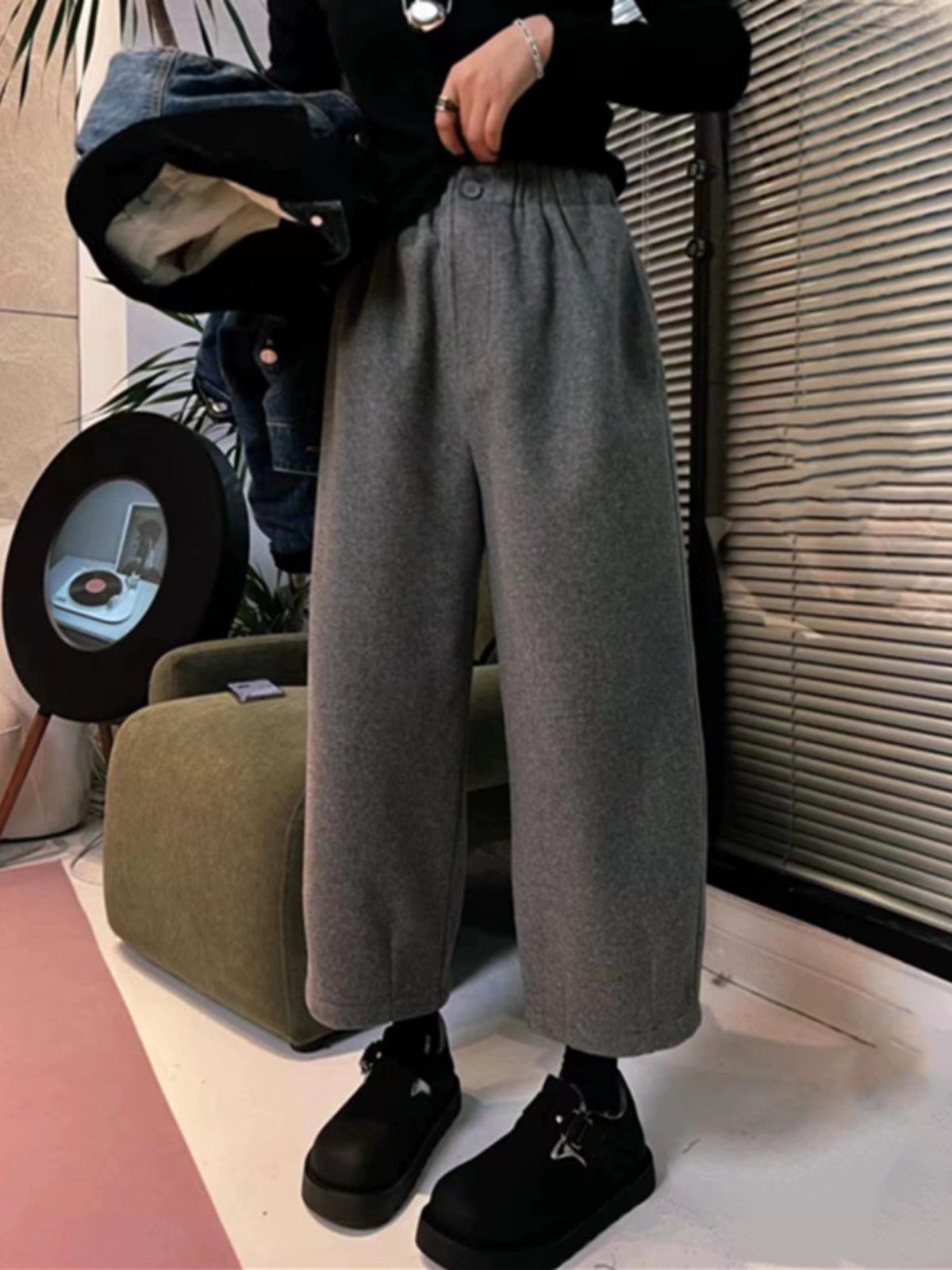 Женские шерстяные брюки большого размера с широкими штанинами в стиле «бабушка» на осень/зиму 2024 X-Large серый