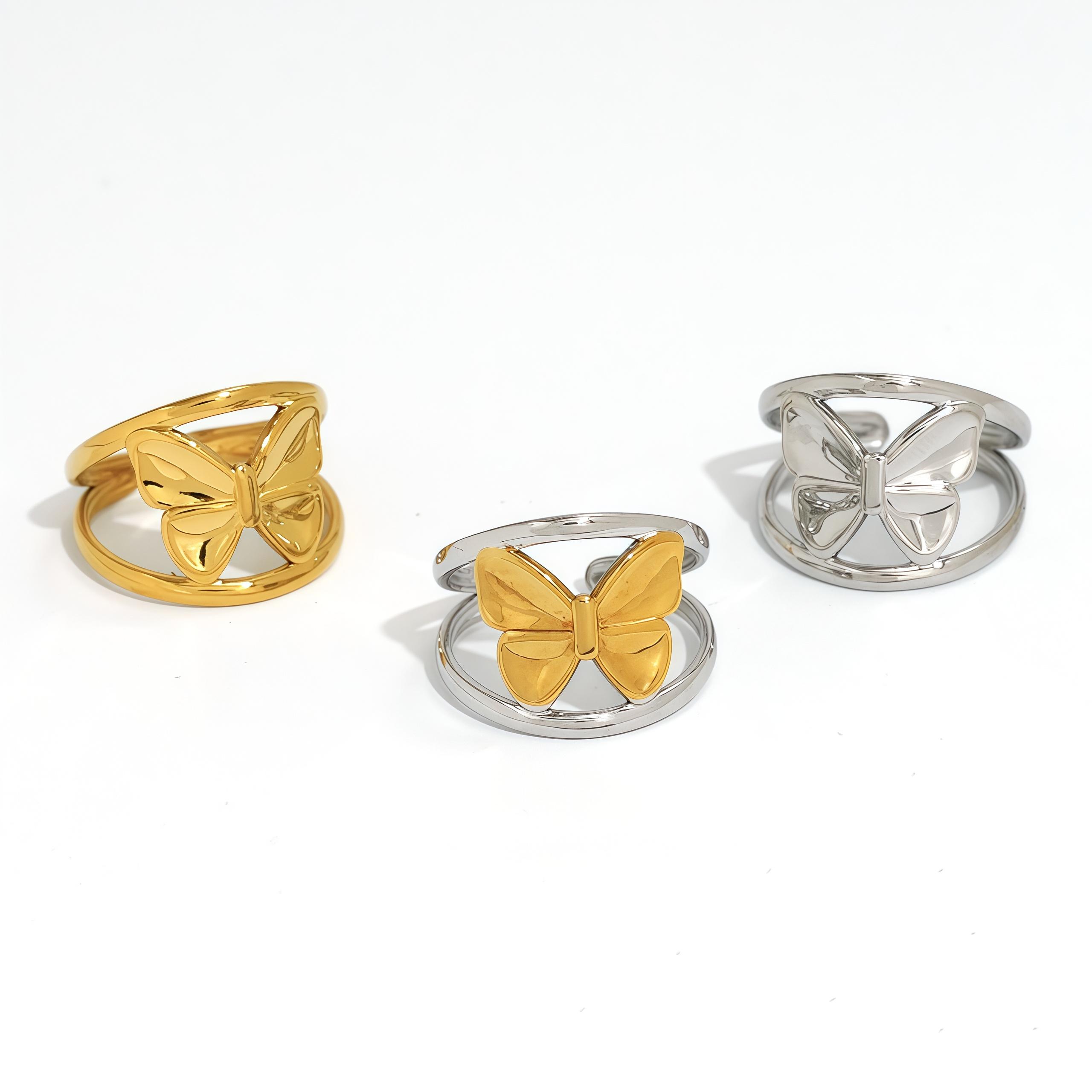 Stainless Steel Butterfly Design Rings For Women 18K Gold Plated Waterproof Quality Zircon For Daily Wear Vacation Seaside Etc resizable
Stainless Steel Butterfly Design Rings For Women 18K Gold Plated Waterproof Quality Zircon For Daily Wear Vacation Seaside Etc resizable