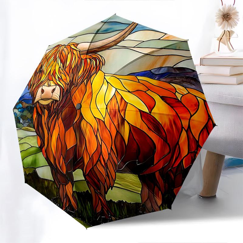 1pc Stained Glass Highland Cow Design Automatic Folding Umbrella, Portable Tri-Fold Design with 8-Bone Iron Frame, Outdoor, Gift for Fans, Travelers,
1pc Stained Glass Highland Cow Design Automatic Folding Umbrella, Portable Tri-Fold Design with 8-Bone Iron Frame, Outdoor, Gift for Fans, Travelers,