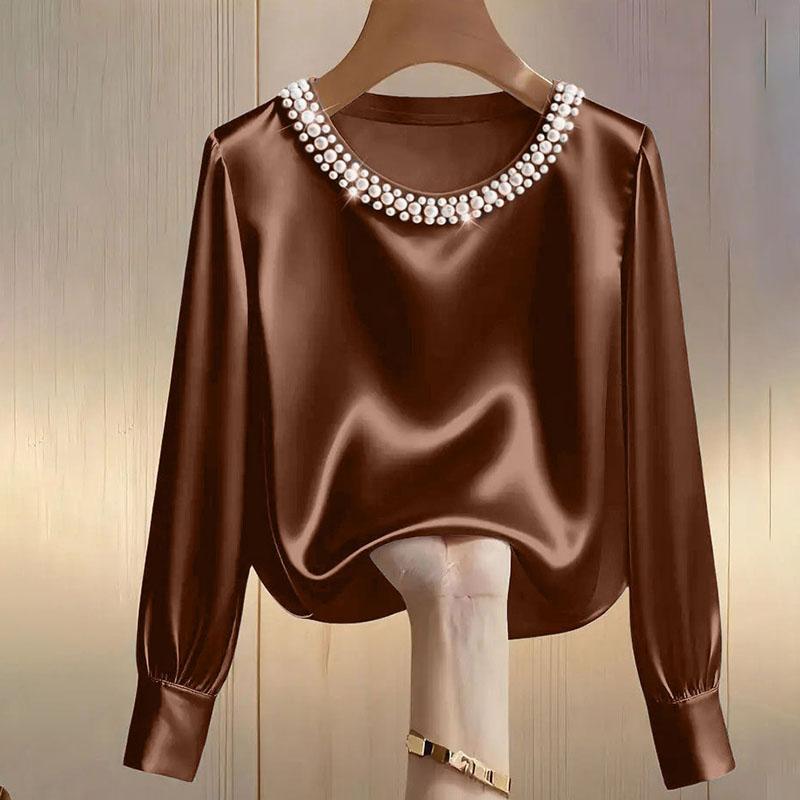 Spring and Summer Women s High-End Pearl Round Neck Blouse Solid Color Satin Pullover Shirt Top XXL темно-коричневого кольору
Spring and Summer Women s High-End Pearl Round Neck Blouse Solid Color Satin Pullover Shirt Top XXL темно-коричневого кольору