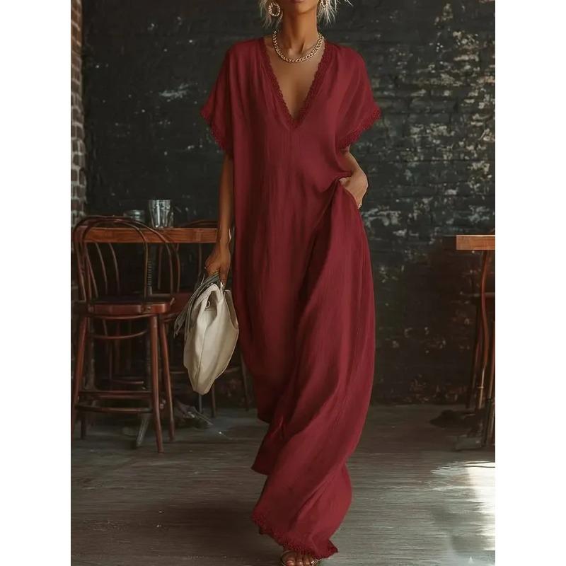 Elegant Lace Long Dresses Women s Summer Short Sleeve Loose Dresses Fashion Casual Party Dress Vestidos Robes XS кларет
Elegant Lace Long Dresses Women s Summer Short Sleeve Loose Dresses Fashion Casual Party Dress Vestidos Robes XS кларет