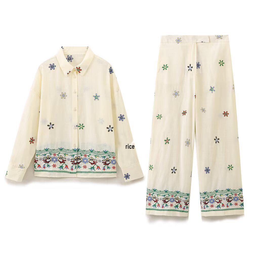 European & American 2024 Summer Women s Floral Embroidered Shirt & Straight-leg Pants Set XS
European & American 2024 Summer Women s Floral Embroidered Shirt & Straight-leg Pants Set XS