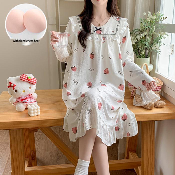 Spring & Autumn Lace Long Sleeve Cotton Nightgown with Fixed Chest Pad Medium
Spring & Autumn Lace Long Sleeve Cotton Nightgown with Fixed Chest Pad Medium