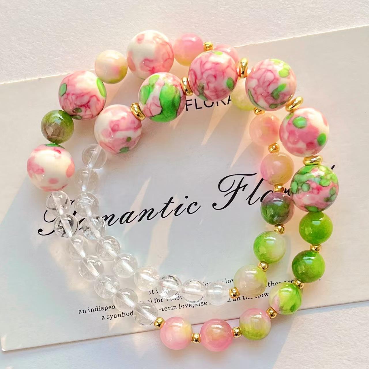 Spring And Summer Natural White Crystal Pink And Green Ceramic Contrasting Color Bracelet Bracelet.
Spring And Summer Natural White Crystal Pink And Green Ceramic Contrasting Color Bracelet Bracelet.
