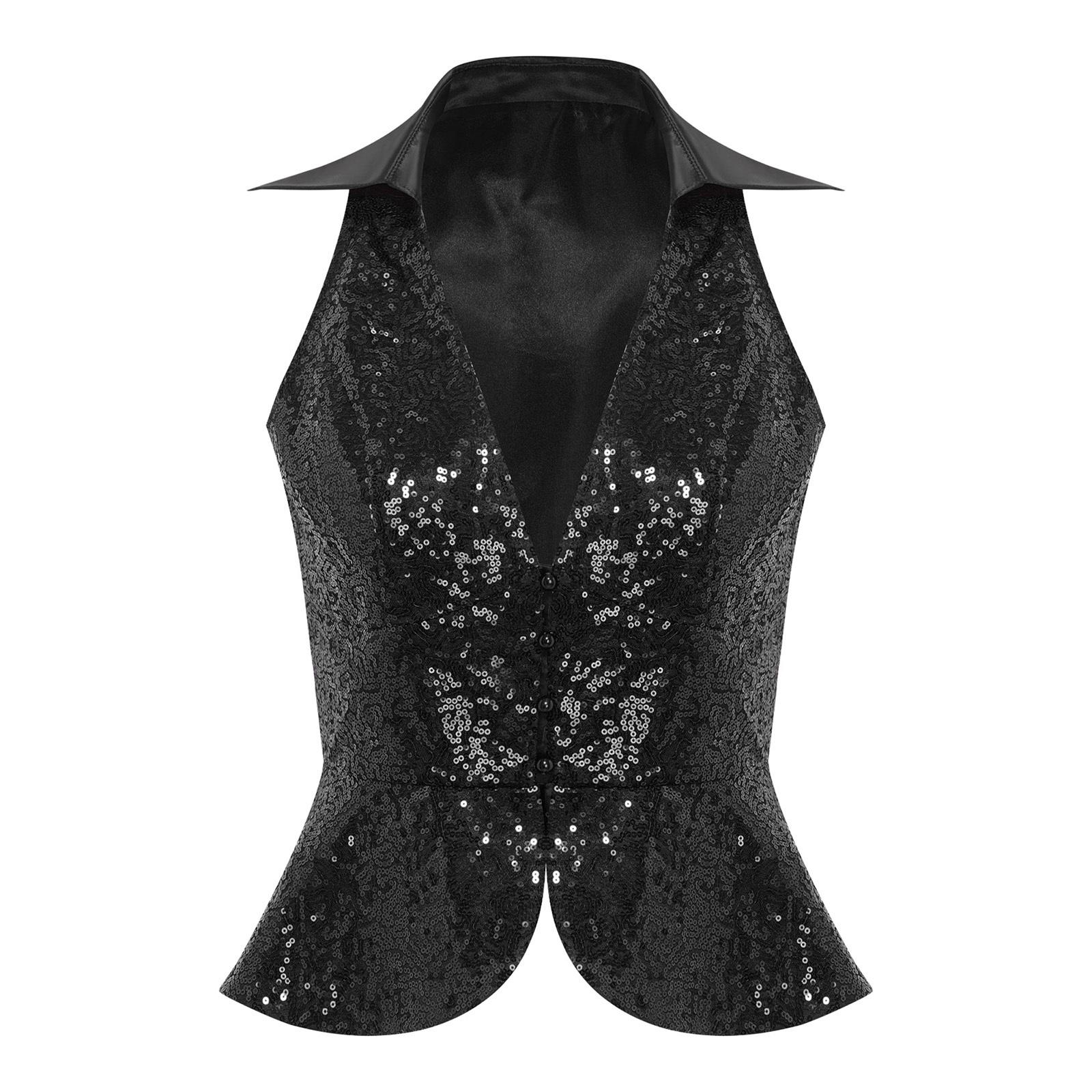 Жіночий стильний однотонний жилет з лацканами, без рукавів, з блискучими паєтками, вечірній топ, клубне вбрання M чорний
Жіночий стильний однотонний жилет з лацканами, без рукавів, з блискучими паєтками, вечірній топ, клубне вбрання M чорний