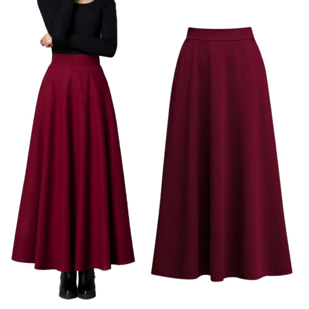 PLEAVIT Women s Long Flared Skirt with High Waist and Elastic Waist, Maxi Length, Thick, Wine Red, Size M
PLEAVIT Women s Long Flared Skirt with High Waist and Elastic Waist, Maxi Length, Thick, Wine Red, Size M