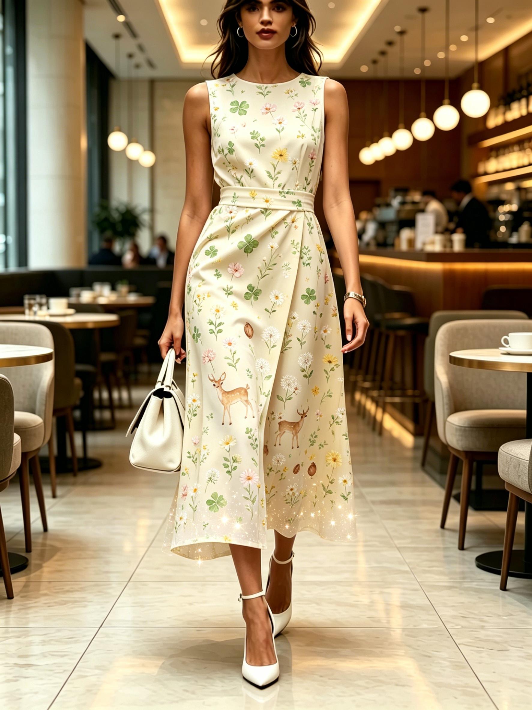 Round neck sleeveless midi dress with deer and wildflower print cream color modern elegant casual fashionable womens clothing for spring summer autumn XXL
Round neck sleeveless midi dress with deer and wildflower print cream color modern elegant casual fashionable womens clothing for spring summer autumn XXL