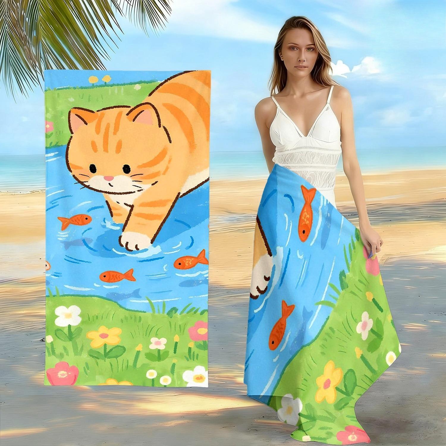 Cute Orange Tabby Cat Beach Towel, Cartoon Cat Fishing Print Oversized Bath Towel, Soft Quick Dry Summer Beach Blanket 1pcs W40*H60(CM)
Cute Orange Tabby Cat Beach Towel, Cartoon Cat Fishing Print Oversized Bath Towel, Soft Quick Dry Summer Beach Blanket 1pcs W40*H60(CM)