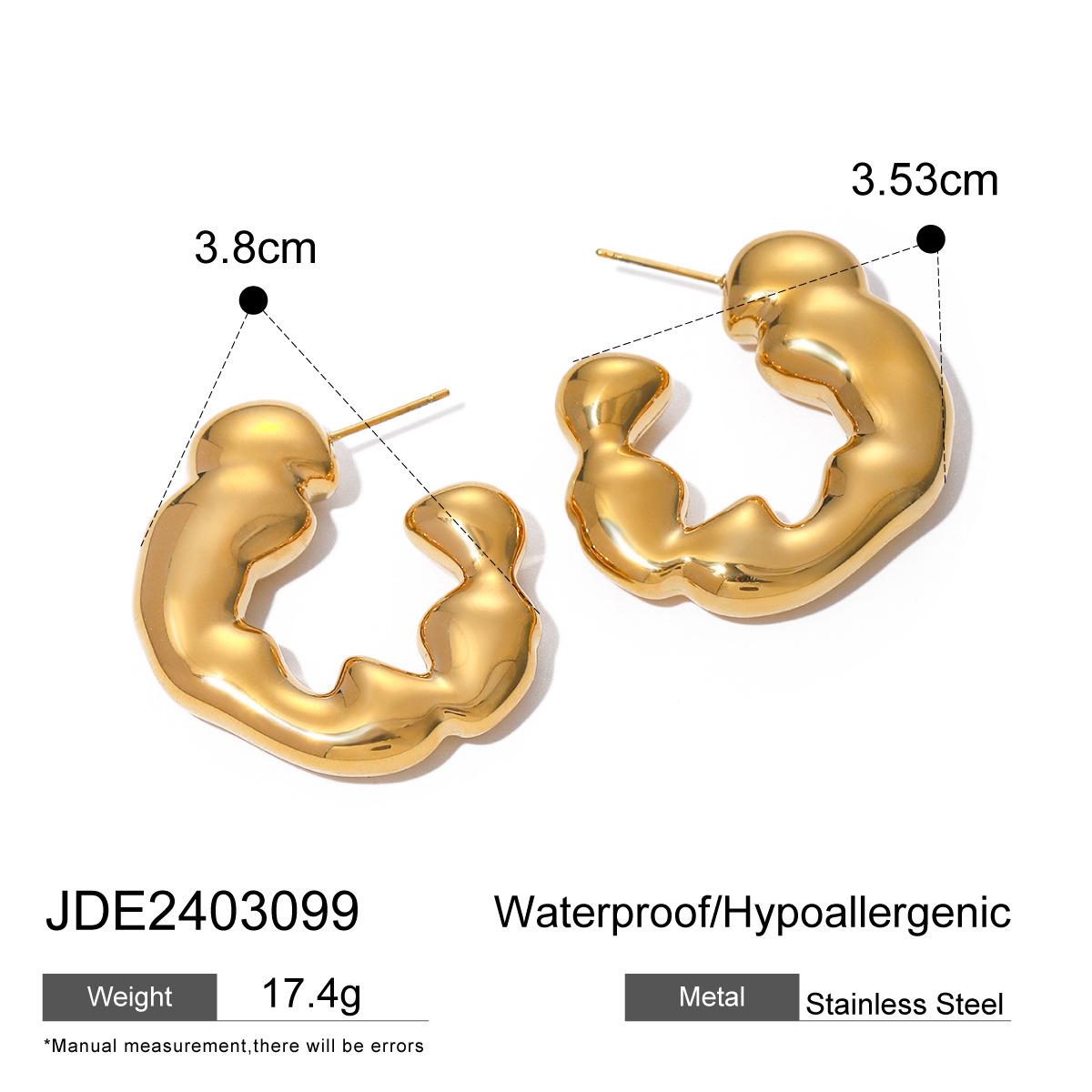 2024 Irregular Ripple C-Shaped Earrings: 18k Gold & Stainless Steel in European-American INS Style.
2024 Irregular Ripple C-Shaped Earrings: 18k Gold & Stainless Steel in European-American INS Style.