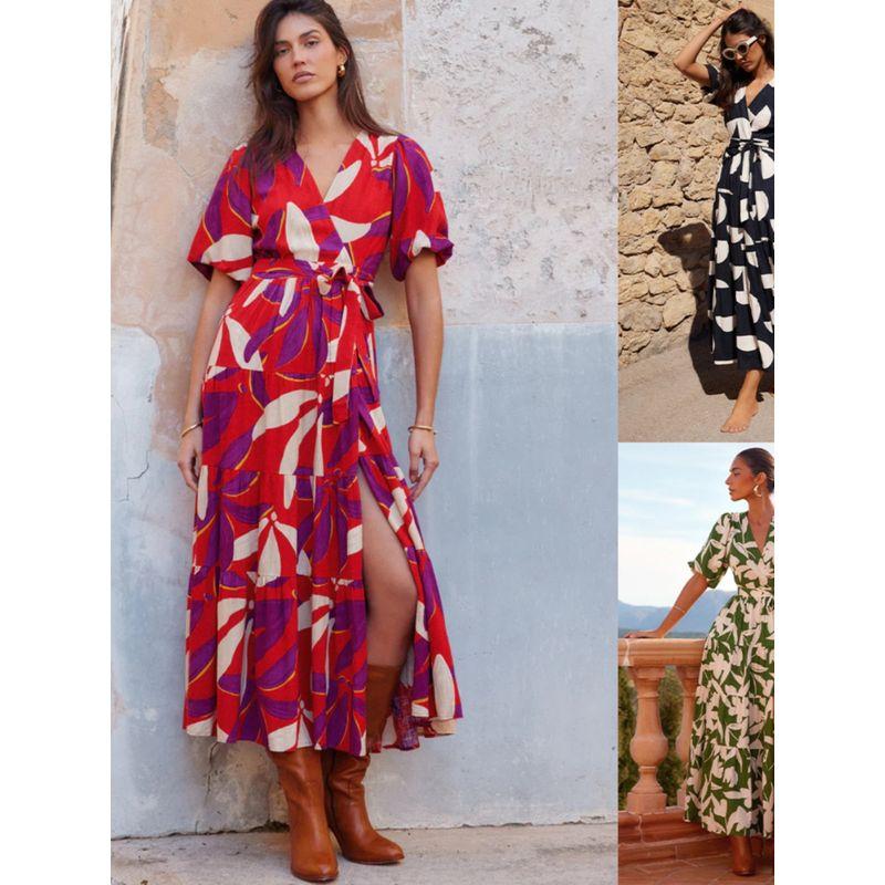 Split V-neck Short sleeve Print Belt Dress Vacation Long dress Printed Waistband Dress Green L
Split V-neck Short sleeve Print Belt Dress Vacation Long dress Printed Waistband Dress Green L