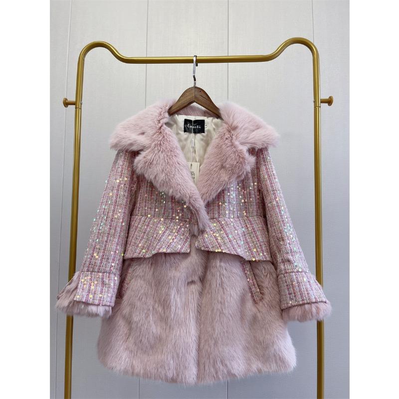 2024 осень и зима новая женская одежда блестящая шерстяная шуба женская мода меховое интегрированное пальто тяжелая промышленность свободное пальто пальто S розовый
