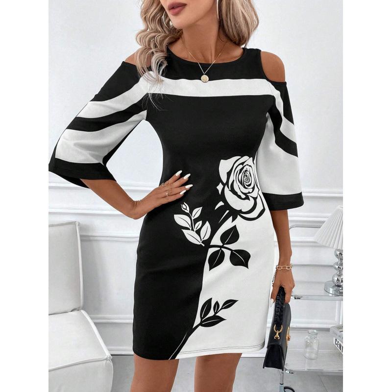New elegant women s clothing black and white contrasting color slim-fitting off-the-shoulder dress 3XL
New elegant women s clothing black and white contrasting color slim-fitting off-the-shoulder dress 3XL