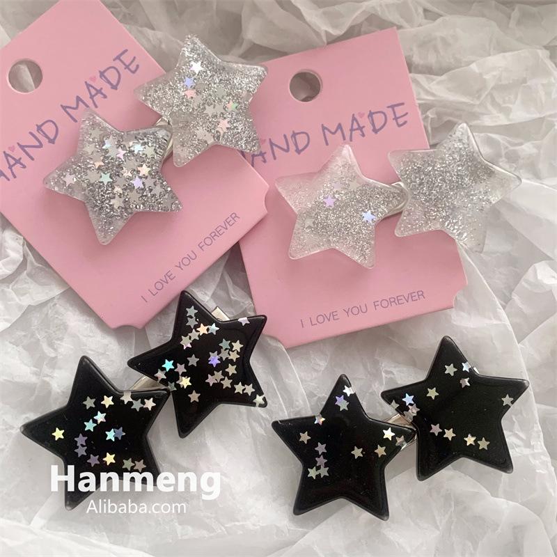 Y2g заколки с серебряными звездами и блестками для девочек, боковые зажимы для волос, милая крутая заколка для челки в стиле тысячелетия, аксессуары 2023