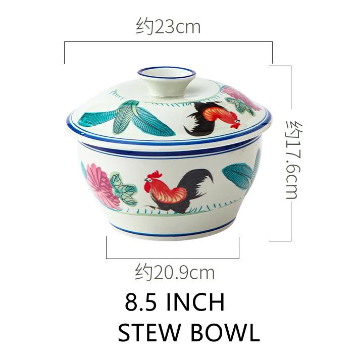 Ceramic Tableware Korean Retro Rooster Ceramic Big Soup Bowl with Lid Porcelain 8.5 Inches Stew Pot Home Kitchen Stock Pot
Ceramic Tableware Korean Retro Rooster Ceramic Big Soup Bowl with Lid Porcelain 8.5 Inches Stew Pot Home Kitchen Stock Pot