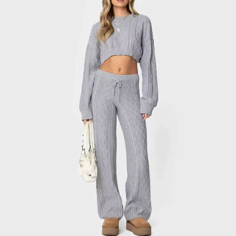 Fashion Wind Loose Knitting Crop Top Top and Trousers Suit Knitted Crop Top and Pants Set Grey S
Fashion Wind Loose Knitting Crop Top Top and Trousers Suit Knitted Crop Top and Pants Set Grey S