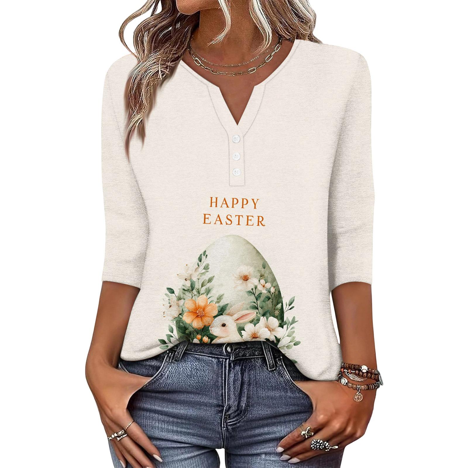 Women s Fashionable And Casual Easter Bunny And Egg Print V-neck Button-down Three-Quarter Sleeve T-shirt Top XXL білий
Women s Fashionable And Casual Easter Bunny And Egg Print V-neck Button-down Three-Quarter Sleeve T-shirt Top XXL білий