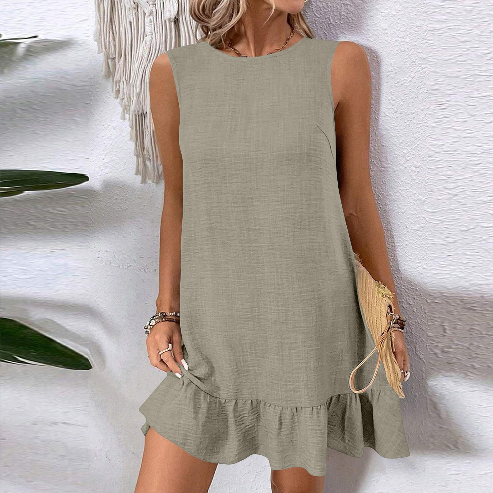 Women s Fashionable Color Round Neck Ruffle Edge Sleeveless Casual Dress L хакі
Women s Fashionable Color Round Neck Ruffle Edge Sleeveless Casual Dress L хакі