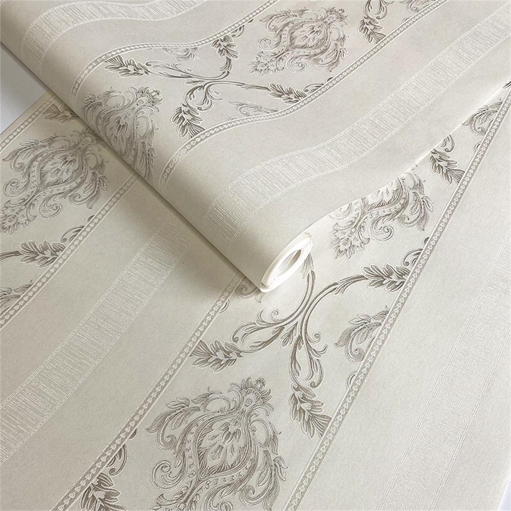 Дамаск 3D Тисненые Обои Европейский Стиль Нетканые Спальня Гостиная ТВ Фон Полосатые Обои 0. 53x9.5m светло-серый