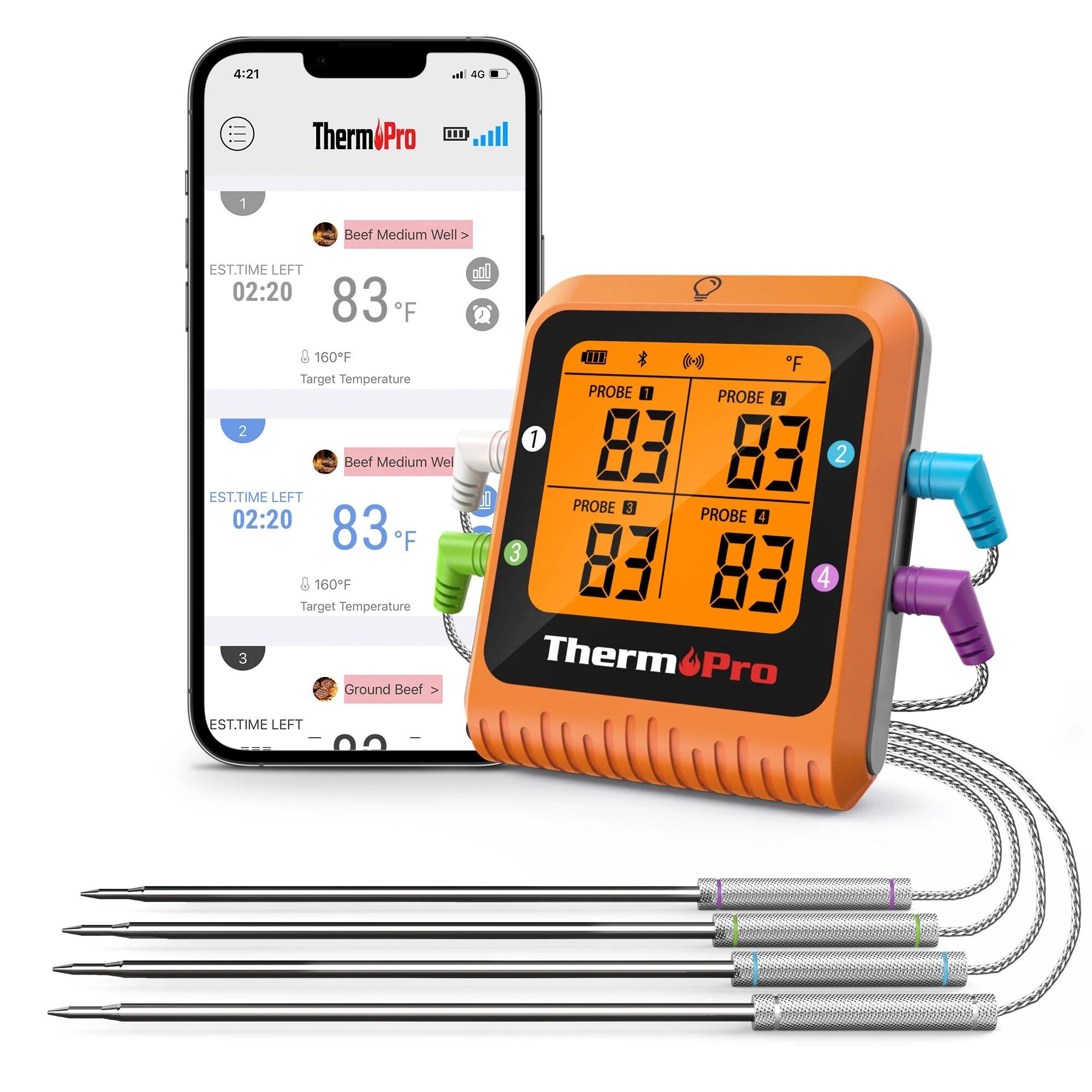 ThermoPro TP930 200M беспроводной пульт дистанционного управления Bluetooth кухонный цифровой термометр с 4 зондами для приготовления мяса в духовке на гриле и барбекю
ThermoPro TP930 200M беспроводной пульт дистанционного управления Bluetooth кухонный цифровой термометр с 4 зондами для приготовления мяса в духовке на гриле и барбекю