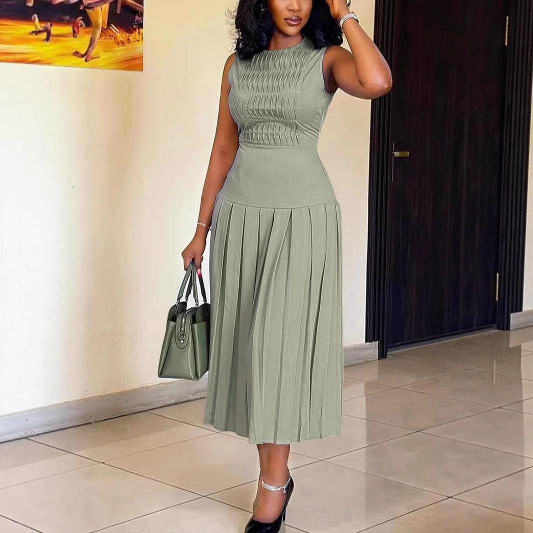 Cross-Border Casual Solid Sleeveless Pleated Dress Triple Extra Large світло-зелений колір
Cross-Border Casual Solid Sleeveless Pleated Dress Triple Extra Large світло-зелений колір