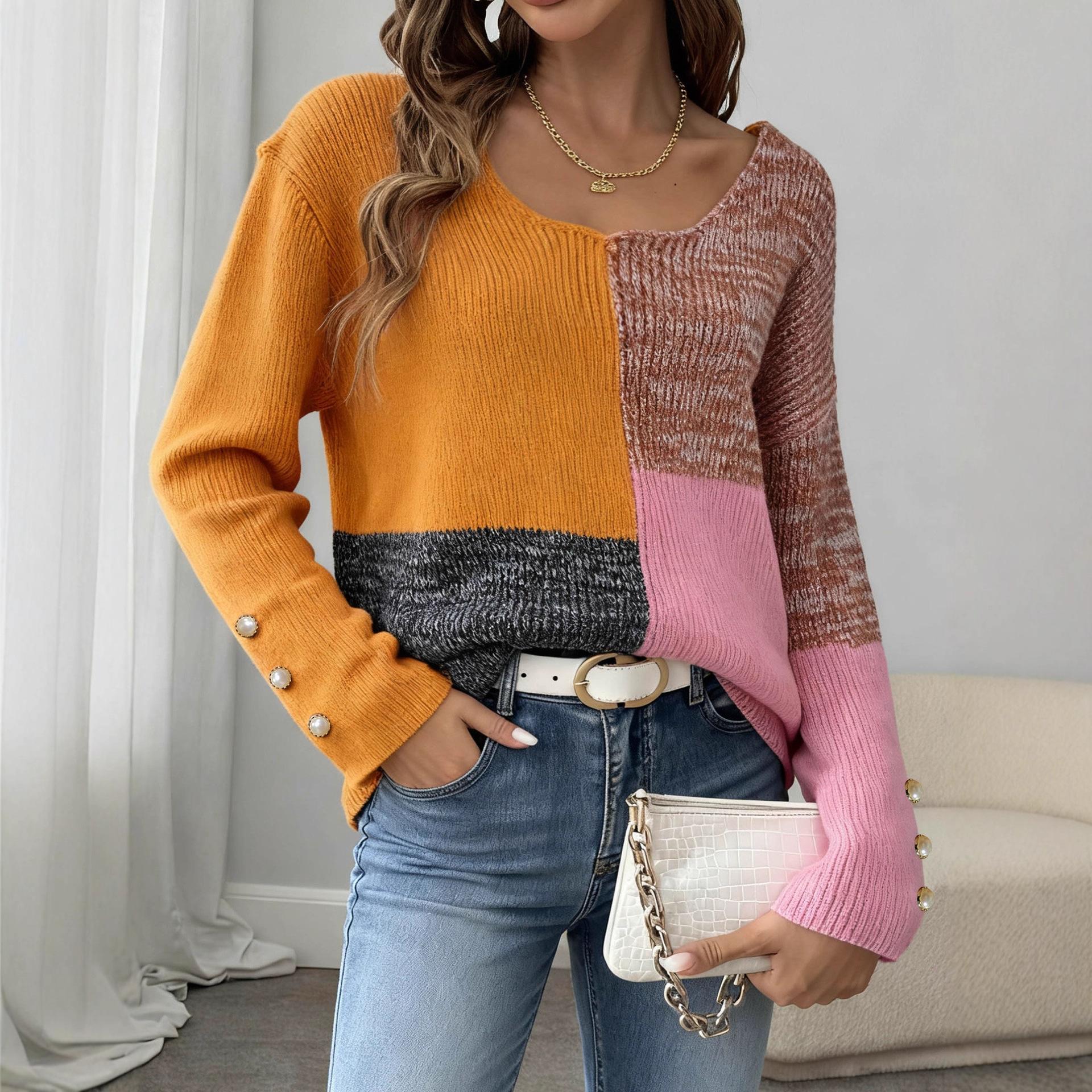 Winter and Autumn Pullover with Contrasting Color Patchwork, Irregular Deep V Button Decoration Women s Sweater XL
Winter and Autumn Pullover with Contrasting Color Patchwork, Irregular Deep V Button Decoration Women s Sweater XL