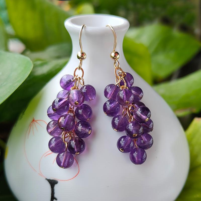 New Chinese grape-shaped purple glass beads fringed ear hooks fashionable versatile temperament earrings niche simple earrings women
New Chinese grape-shaped purple glass beads fringed ear hooks fashionable versatile temperament earrings niche simple earrings women