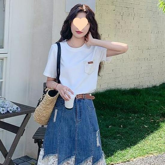 Women s Summer Lace Splice Denim Midi Skirt & Short-Sleeved Top Set S below 47.5 kg
Women s Summer Lace Splice Denim Midi Skirt & Short-Sleeved Top Set S below 47.5 kg