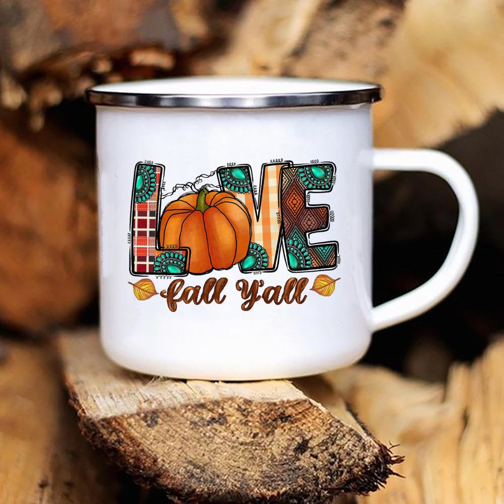 Люблю осень, все вы печатные эмалевые кружки, кофейные чашки, праздничная вечеринка, кружка с ручкой для вина и сока, лучшие подарки на День благодарения 8CM