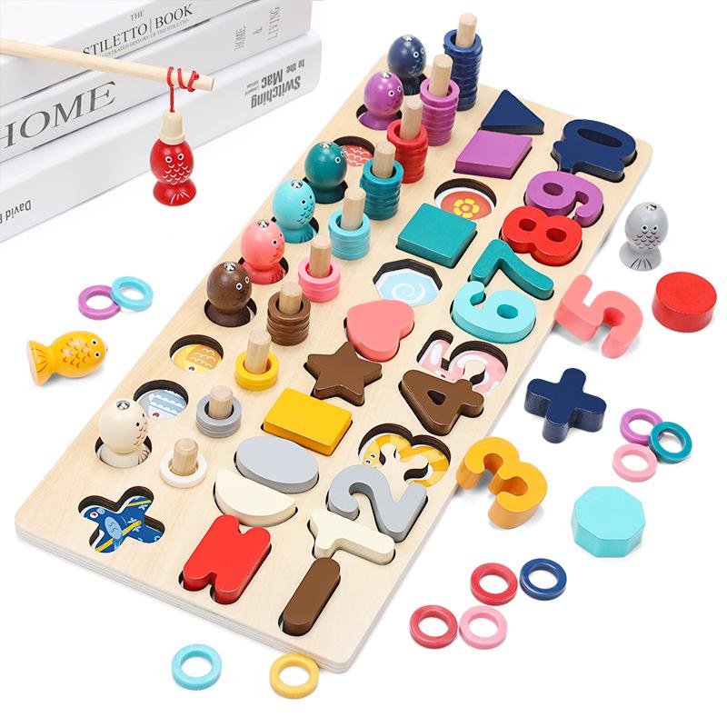 Children s Educational 5-in-1 Puzzle Board: Fishing, Numbers, Fruits & Building Blocks.
Children s Educational 5-in-1 Puzzle Board: Fishing, Numbers, Fruits & Building Blocks.