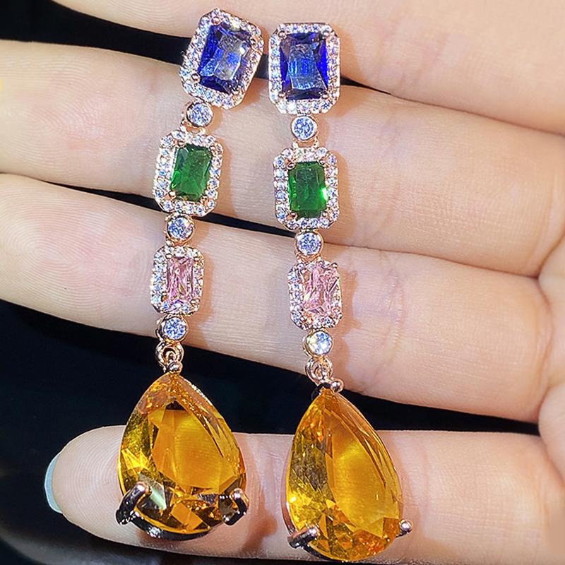 Huitan New Trendy Women Long Hanging Earrings with Colorful Cubic Zirconia Luxury Fashion Wedding Accessories Luxury Zircon
Huitan New Trendy Women Long Hanging Earrings with Colorful Cubic Zirconia Luxury Fashion Wedding Accessories Luxury Zircon